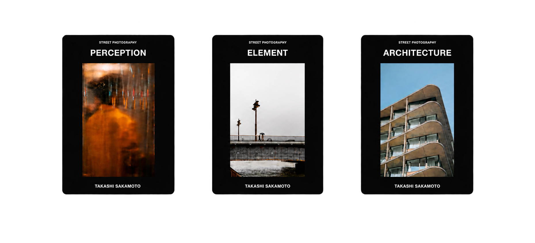 PERCEPTION、ELEMENT、ARCHITECTUREの3冊のZINE表紙